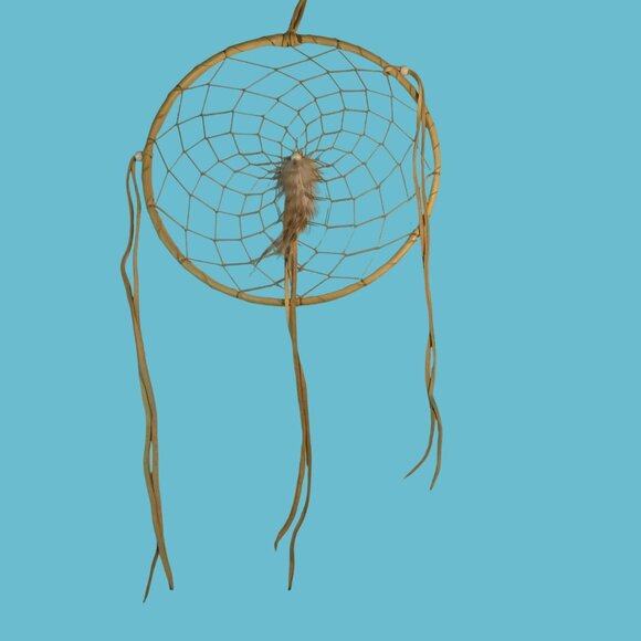 Handcrafted Dreamcatcher Feather Deer Hide Leather Hanging 10 in Dream Catcher - Picture 1 of 8